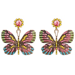 55650 European and American New Studs Alloy Diamond-Embedded Craft Colorized Butterfly Pendant Female Earrings Personalized Ear Studs Wholesale
