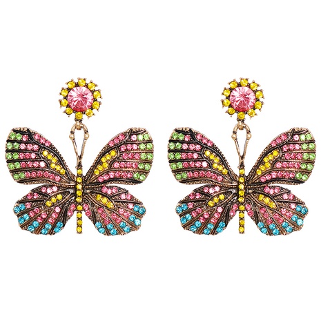 55650 European and American New Studs Alloy Diamond-Embedded Craft Colorized Butterfly Pendant Female Earrings Personalized Ear Studs Wholesale's discount tags
