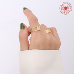 fashion chic design sense opening non-adjustable ring titanium steel plated 18K real gold jewelry