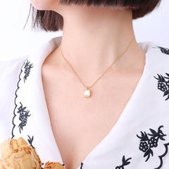 French Ins Cold Style Square White Sea Shell Pendant Necklace Special-Interest Design Sweater Chain Titanium Steel Necklace P069