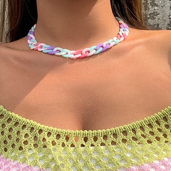 Europe and America Cross Border Ornament Refreshing Ice Cream Color Acrylic Short Clavicle Chain Rainbow Woven Button Simple Necklace