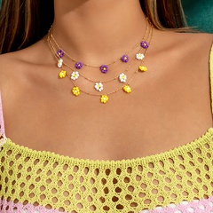 bijoux transfrontaliers petit collier d'empilage de chaîne de clavicule de fleur de marguerite de couleur fraîche