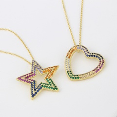 new full diamond heart-shaped five-pointed star necklace simple gold-plated color zirconium copper pendant