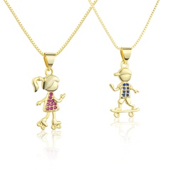 new roller skating boys and girls pendant gold-plated copper necklace
