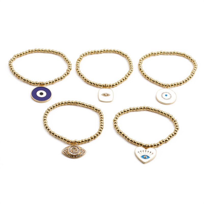Crossborder European and American copper inlaid zircon hand jewelry devils eyes round bead elastic bracelet