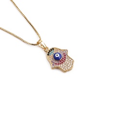 simple Turkish eye jewelry necklace copper plated real gold palm pendant necklace
