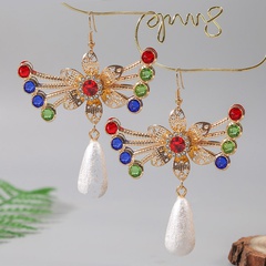 European and American creative personality butterfly crystal pearl earrings exaggerated earrings jewelry