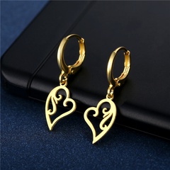 Hollow Heart Earrings European and American Simple Style Stainless Steel Gold Plated Glossy Earrings