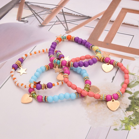 Europäische und amerikanische Mode neue Herzarmbänder Perlen Sterne Farbe Perlenarmbänder 4 Stück Set's discount tags