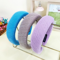 New solid color sponge headband women's wide-brimmed woolen plaid pressed hair headband