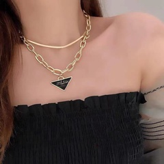 Retro black triangle letter pendant necklace European and American ins hip hop clavicle chain
