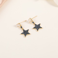 Brass material plating real gold simple fashion five-pointed star earrings