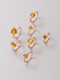 2021 new jewelry gold imitation gemstone seven-piece orange geometric rhinestone ring set