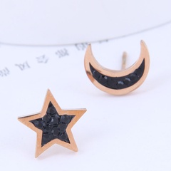 Korean Fashion Sweet OL Flash Diamond Star and Moon Asymmetric Personality Stud Earrings