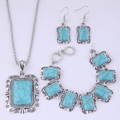 European and American fashion metal concise turquoise accessories square necklace earrings bracelet set