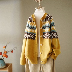New clashing color loose sweater cardigan jacket