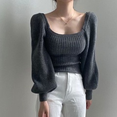 Suéter de cintura delgada de manga larga con base cálida de otoño e invierno