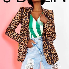 Fall new slim leopard lapel cardigan female printed temperament suit jacket