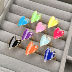 color dripping oil love ring European and American cross-border new heart-shaped zircon copper ring fashion accessories