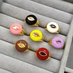 creative geometric square oil dripping copper ring retro multicolor horse eye zircon ring joint accessories