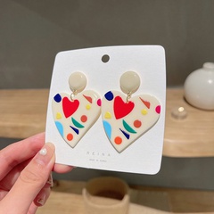 new simple Korean beige graffiti cream white resin color acrylic heart earrings