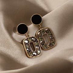 simple black premium texture luxury full diamond geometric rectangular earrings