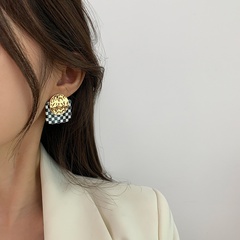 simple fashion metal texture 2021 acetate square black and white checkerboard earring