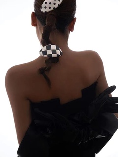 Korean new leather grid wave dot checkerboard wide side headband hairpin back head clip
