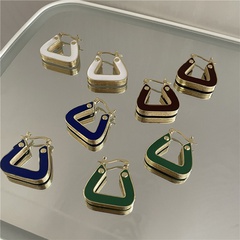 French retro niche design triangle color brass enamel drip glaze earrings temperament simple ear buckle