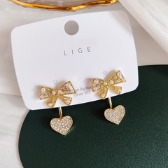 Full rhinestone love pearl earrings high-end super flash earrings Korean temperament wild ear jewelry