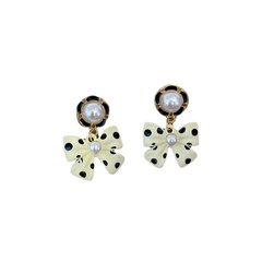 Pearl Bowknot Polka Dot Flower Earrings Korean Design Retro Earrings Fashion Earrings
