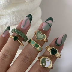 European and American cross-border heart-shaped ring fashion small diamond Tai Chi green peach heart ring 6-piece set