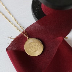 Retro Sun Moon Coin Necklace Medium-Long Titanium Steel Plated Sweater Chain