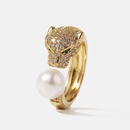 Korean style simple and trendy copper inlaid zirconium pearl leopard open ring creative color retention ringpicture8
