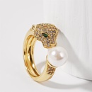 Korean style simple and trendy copper inlaid zirconium pearl leopard open ring creative color retention ringpicture10
