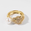 Korean style simple and trendy copper inlaid zirconium pearl leopard open ring creative color retention ringpicture11