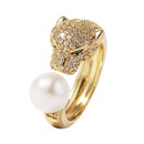 Korean style simple and trendy copper inlaid zirconium pearl leopard open ring creative color retention ringpicture12