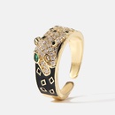 Korean style simple copper inlaid zirconium dripping oil cute leopard opening ring jewelrypicture9