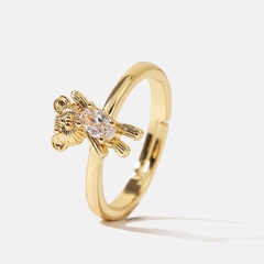Korean cute color-preserving copper inlaid zircon bear open trend real gold plating ring