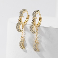 Simple Korean style copper inlaid zircon moon earrings European and American cute real gold plating earrings jewelry