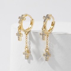 Boucles d'oreilles croix religieuses en zirconium incrusté de cuivre simple de style coréen tendance longues boucles d'oreilles exquises préservant la couleur
