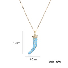 lake blue dripping oil personality horn pendant copper plated 18K gold zircon necklace