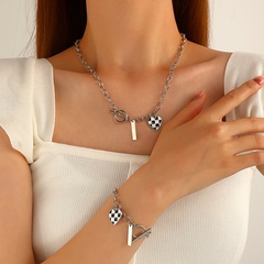 Korea simple love checkerboard pendant necklace heart checkered bracelet
