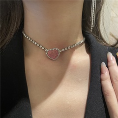 fashion flashing diamond zircon pink heart necklace stud earrings