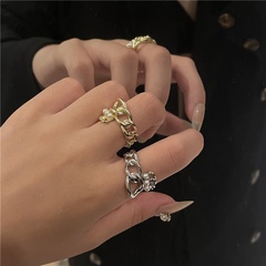 French style niche design sense chain inlaid pearl opening adjustable ring Korean ring trend