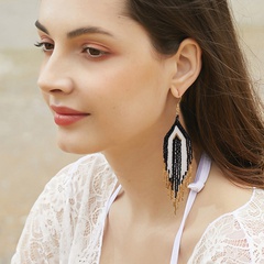 Bohemian European and American retro ethnic long tassel earrings rice beads handmade beaded jewelry