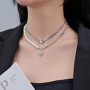South Korea double layered necklace star pearl splicing stainless steel clavicle chainpicture7