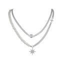 South Korea double layered necklace star pearl splicing stainless steel clavicle chainpicture11