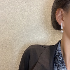 Korean pearl earrings female temperament full diamond earrings a two-wear alloy ear jewelry