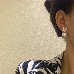 Korean fashion butterfly diamond earrings female temperament niche simple pearl earrings